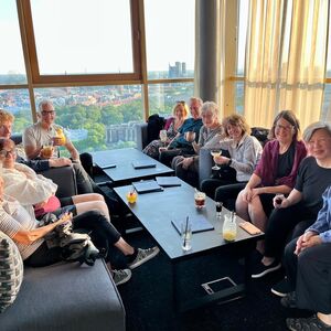 Enjoying the view at the hotel bar 